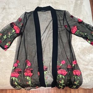 Sheer floral embroidered cardigan